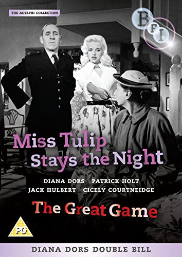 DVD cover for "Miss Tulip Stays the Night" featuring three people in a scene.