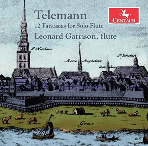 CD cover: Telemann flute music with a historical town illustration.
