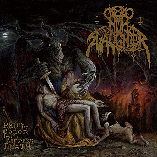 Dark album cover depicting a demonic figure and violent imagery.