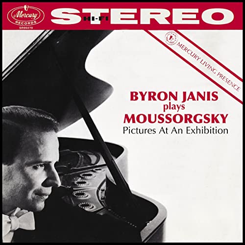 Black and white record cover featuring pianist Byron Janis at a piano.