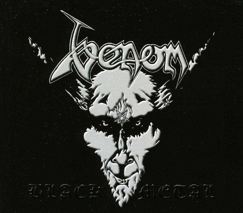 Black album cover with a goat's head and the text "Venom - Black Metal".
