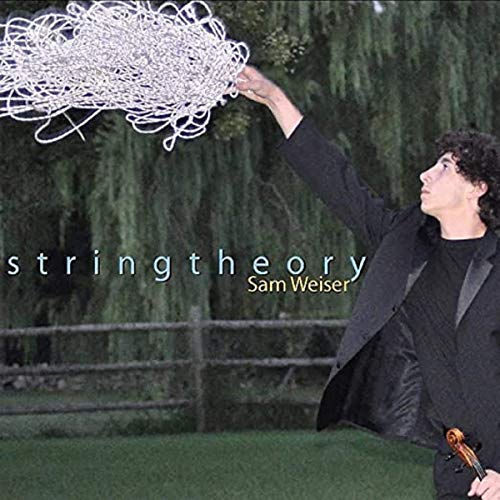 CD cover: man with violin, reaching towards a string-like cloud.
