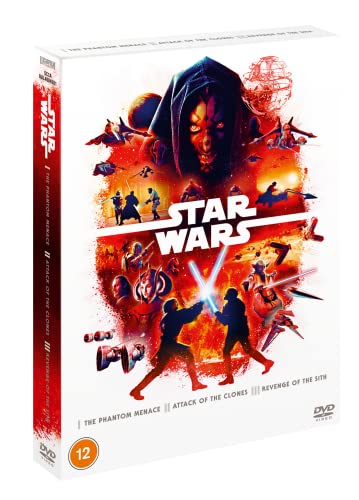 DVD box set cover for Star Wars prequel trilogy, featuring Darth Maul.
