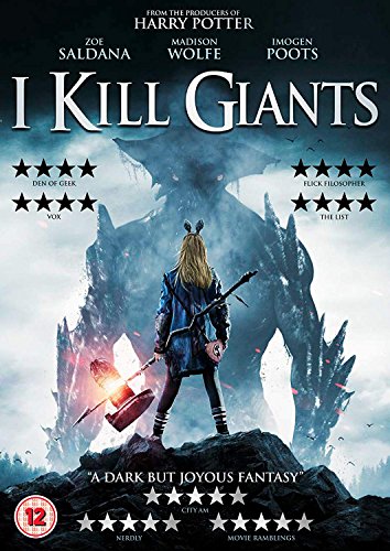 DVD cover for "I Kill Giants" featuring a girl and a large dragon.