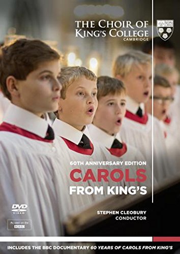 "Carols From King's DVD cover featuring a choir of young men in white robes."