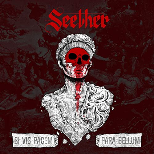 Seether album cover: a stone bust with a red skull and blood-like drips.