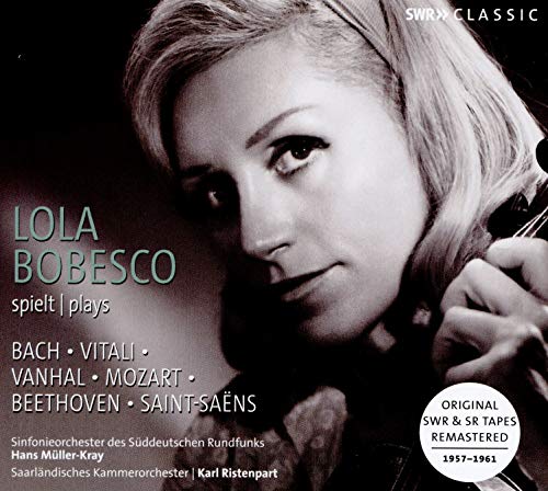 CD cover featuring violinist Lola Bobesco in a portrait, playing violin.