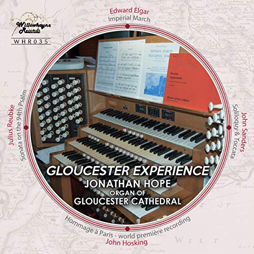 CD cover: pipe organ console with sheet music, titled "Gloucester Experience.