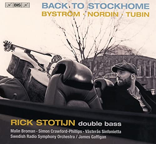 CD cover featuring Rick Stotijn with a double bass and car interior.