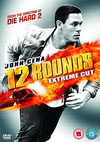 DVD cover for "12 Rounds" featuring John Cena running, fiery background.