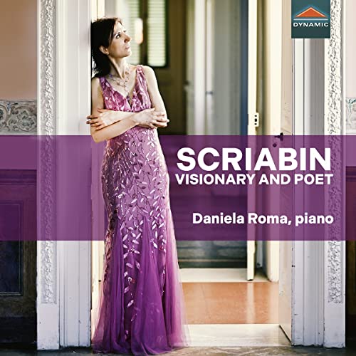 CD cover featuring pianist Daniela Roma in a purple gown.