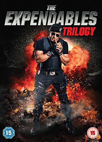 DVD cover for "The Expendables Trilogy" featuring Sylvester Stallone with explosions.