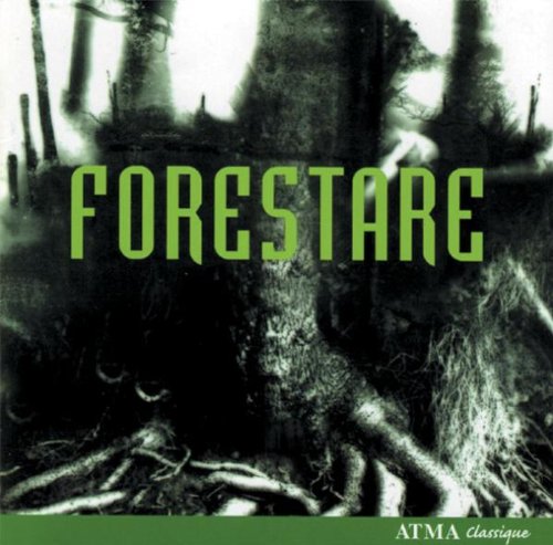 "Album cover for 'Forestare' with a black-and-white tree image and green accents."