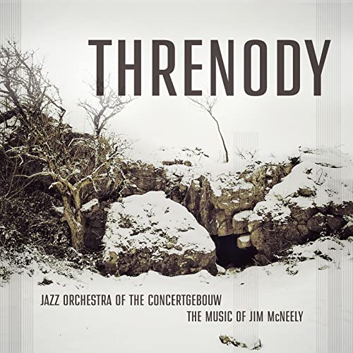 Album cover for “Threnody” by Jim McNeely, snowy landscape background.