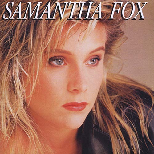 Close-up portrait of Samantha Fox with blonde hair and blue eyes.