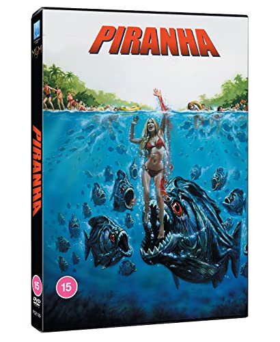 Piranha" DVD cover featuring a woman, fish, and bloody water scene.
