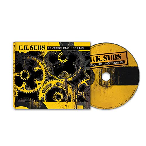 Uk Subs "Reverse Engineering" CD case and disc with gear imagery.