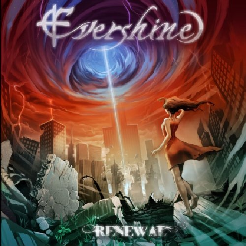 Album cover featuring a woman in a dress amidst ruins under a swirling vortex.