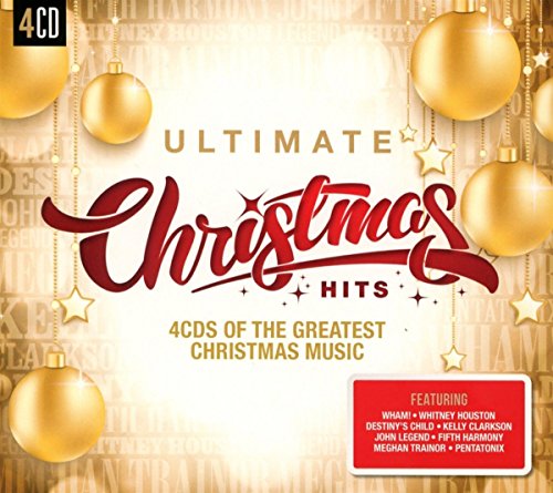 Four-CD set, "Ultimate Christmas Hits," with gold ornaments and red text.