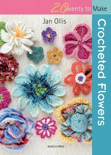 "Book cover featuring various colorful crocheted flowers on a beige background."
