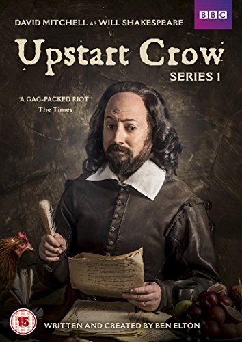 "Image of DVD cover for 'Upstart Crow' featuring a man with a quill and paper."
