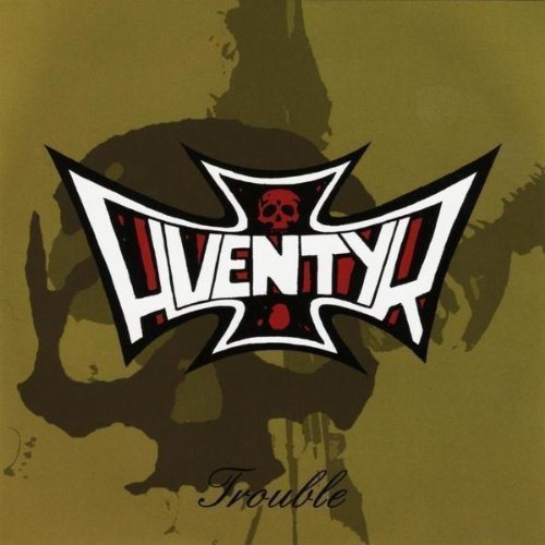 Aventyr Trouble CD cover with skull graphic and olive green background.