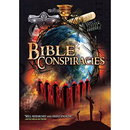 "Bible Conspiracies" DVD cover featuring a globe, robed figures, and symbolic objects.