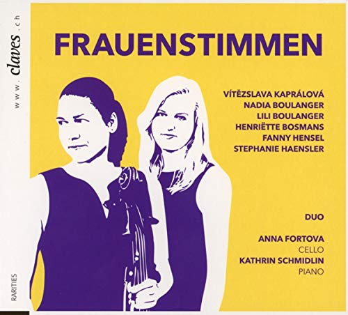 CD cover with two women, one holding a cello, on yellow background.