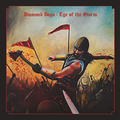 Album cover: armored figure with axes and flags in a battle scene.