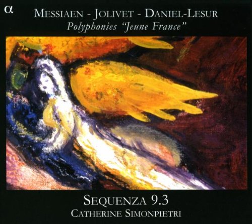 "CD cover featuring abstract painting of a figure with outstretched yellow wings."