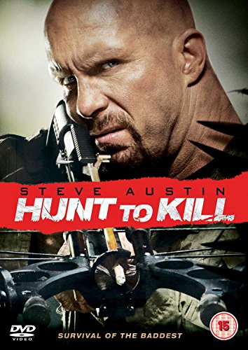 Steve Austin on DVD cover for action film "Hunt To Kill", crossbow visible.