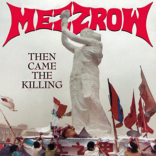 Album cover for Mezzrow’s “Then Came The Killing” featuring a statue and flags.