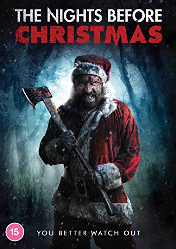 DVD cover: menacing Santa Claus with an axe in a snowy forest.