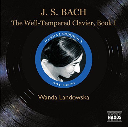 Black album cover with vinyl record and portrait of Wanda Landowska in blue circle.