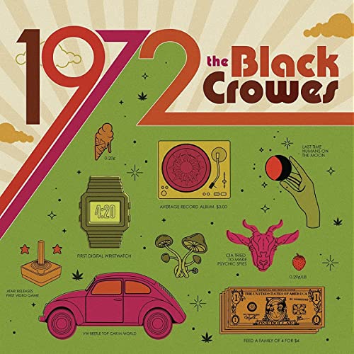 “1972” album cover by The Black Crowes, featuring retro illustrations.