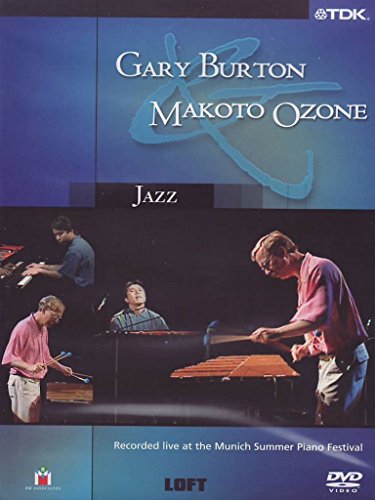 "Jazz DVD cover featuring Gary Burton and Makoto Ozone performing on stage together."