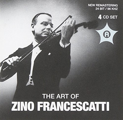 Black and white photo of violinist Zino Francescatti playing, with album title.