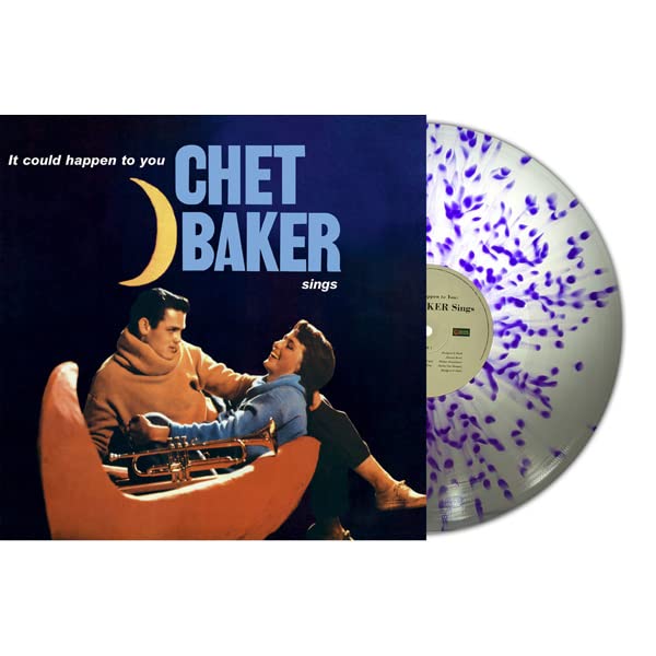 Chet Baker album cover with a clear and purple splatter vinyl record.
