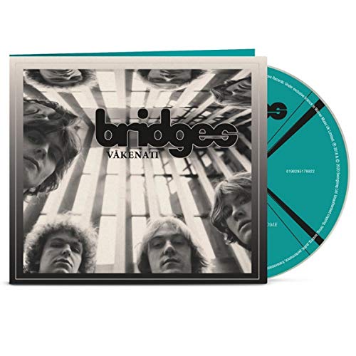 A CD case with a black and white cover featuring the band 'bridges' and a turquoise CD.