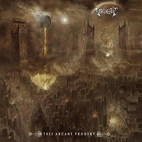 Dark fantasy album cover with gothic towers and a celestial planet.