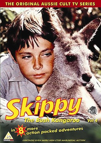 DVD cover featuring a boy holding a kangaroo, titled "Skippy the Bush Kangaroo Vol 4".
