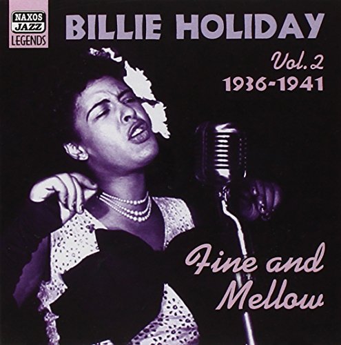 "CD cover featuring Billie Holiday singing into a vintage microphone, wearing a white flower."
