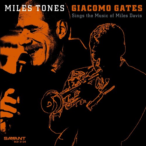 "Album cover with orange-toned images of a singer and a saxophonist on a black background."