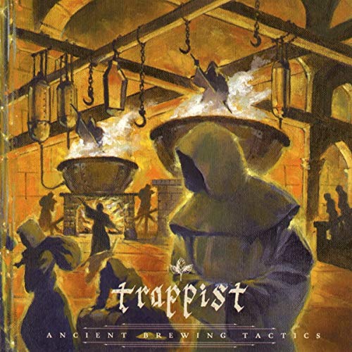 "Album cover art depicting monks brewing in a medieval-style room with cauldrons and steam."
