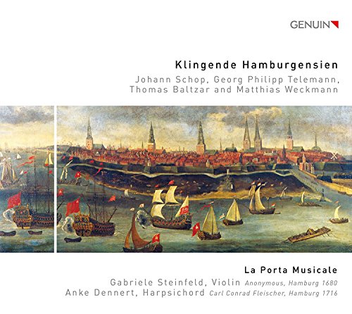 "CD cover featuring a 17th-century painting of ships on a river with a cityscape."