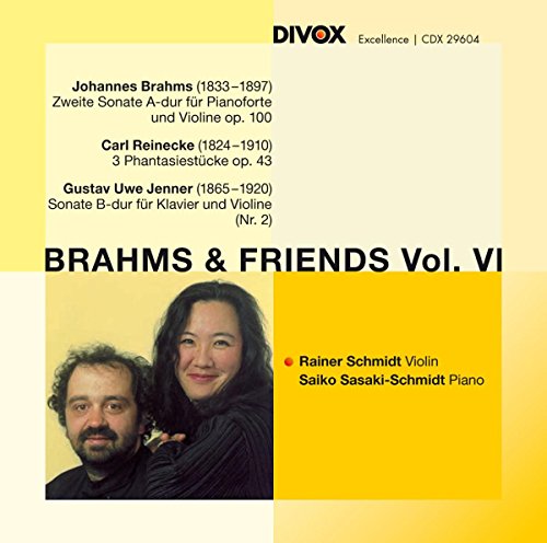 "CD cover with yellow background, featuring a man and woman, and black text listing composers."