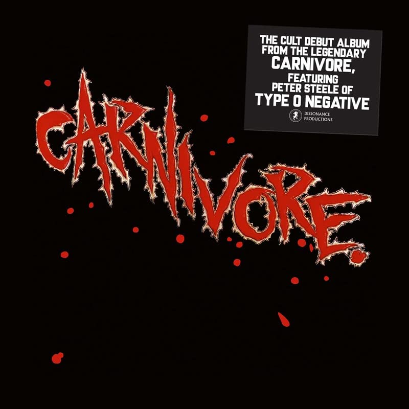 Black album cover with red, dripping “Carnivore” text and blood splatters.