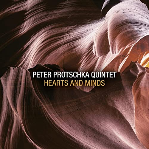 CD cover for Peter Protschka Quintet’s “Hearts And Minds” with canyon imagery.