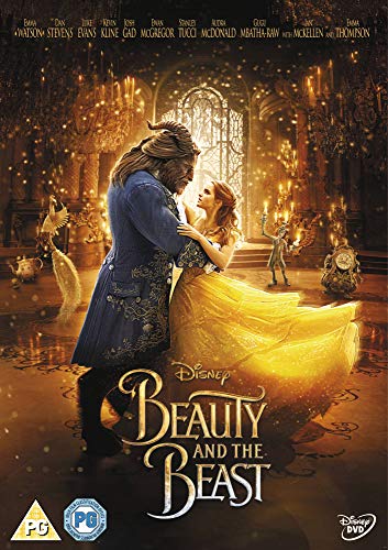 Beauty and the Beast DVD cover featuring Belle holding a red rose.