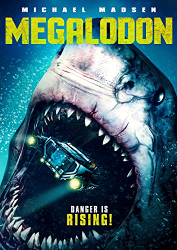 Megalodon DVD cover featuring a giant shark mouth and a submersible.